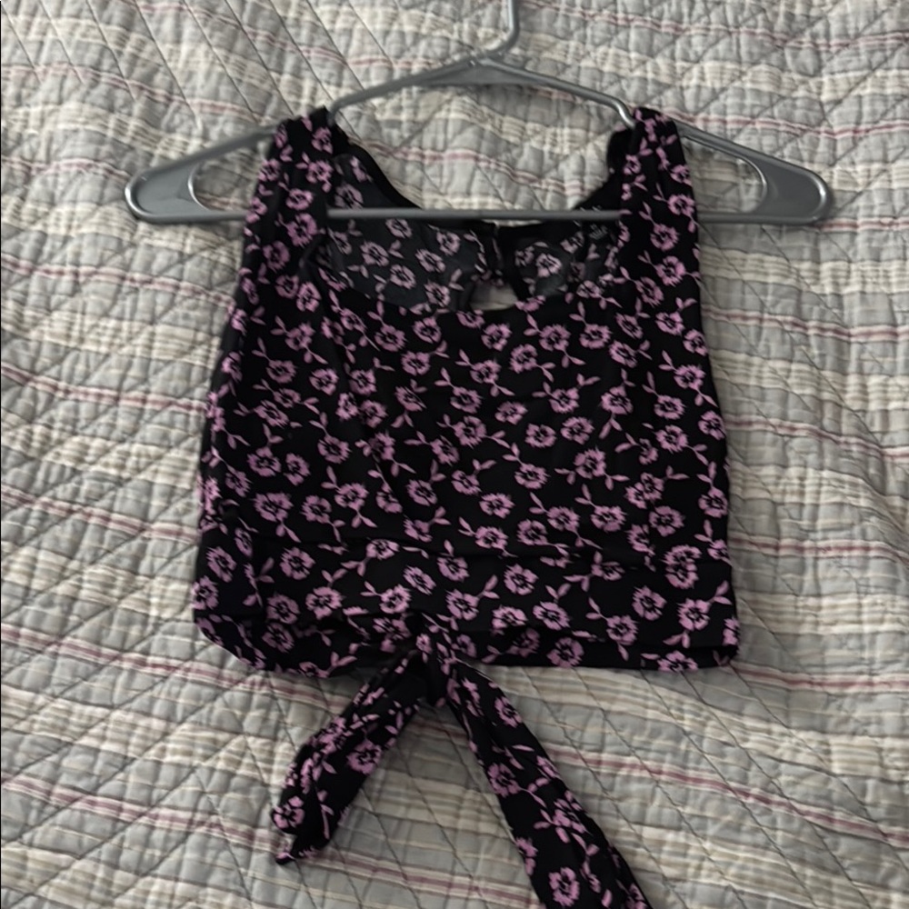 Lulu's Pink and Black Crop Tie Front Tank Top